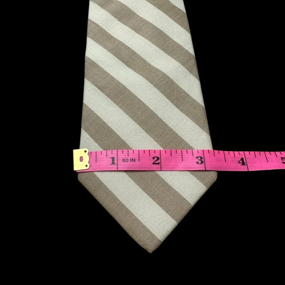 Albert Nipon Tan White Striped Cotton Necktie Hand Made Men's Tie